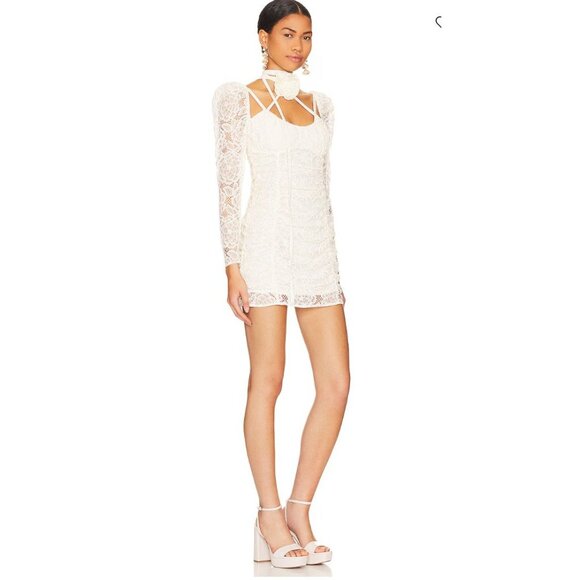 For Love & Lemons Belladonna Ivory Lace Mini Dress NWT - Size L - Picture 4 of 9